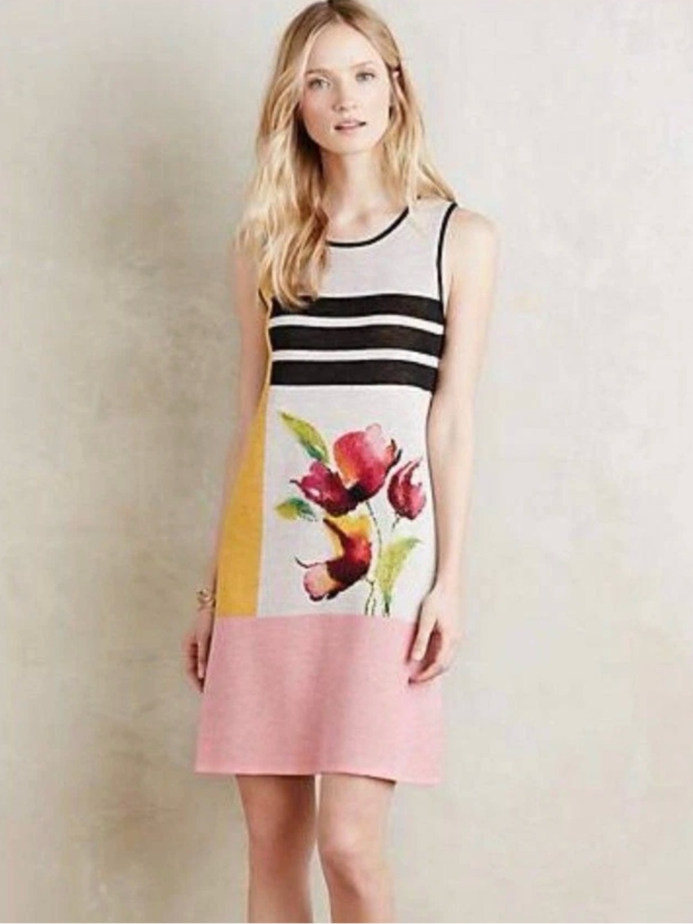Anthropologie Troubador Colorblock Floral Knit Dress